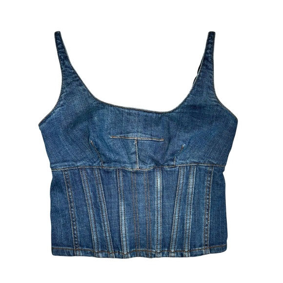 Maeve Anthropologie Denim Corset Top with Black Bow - Picture 2 of 9